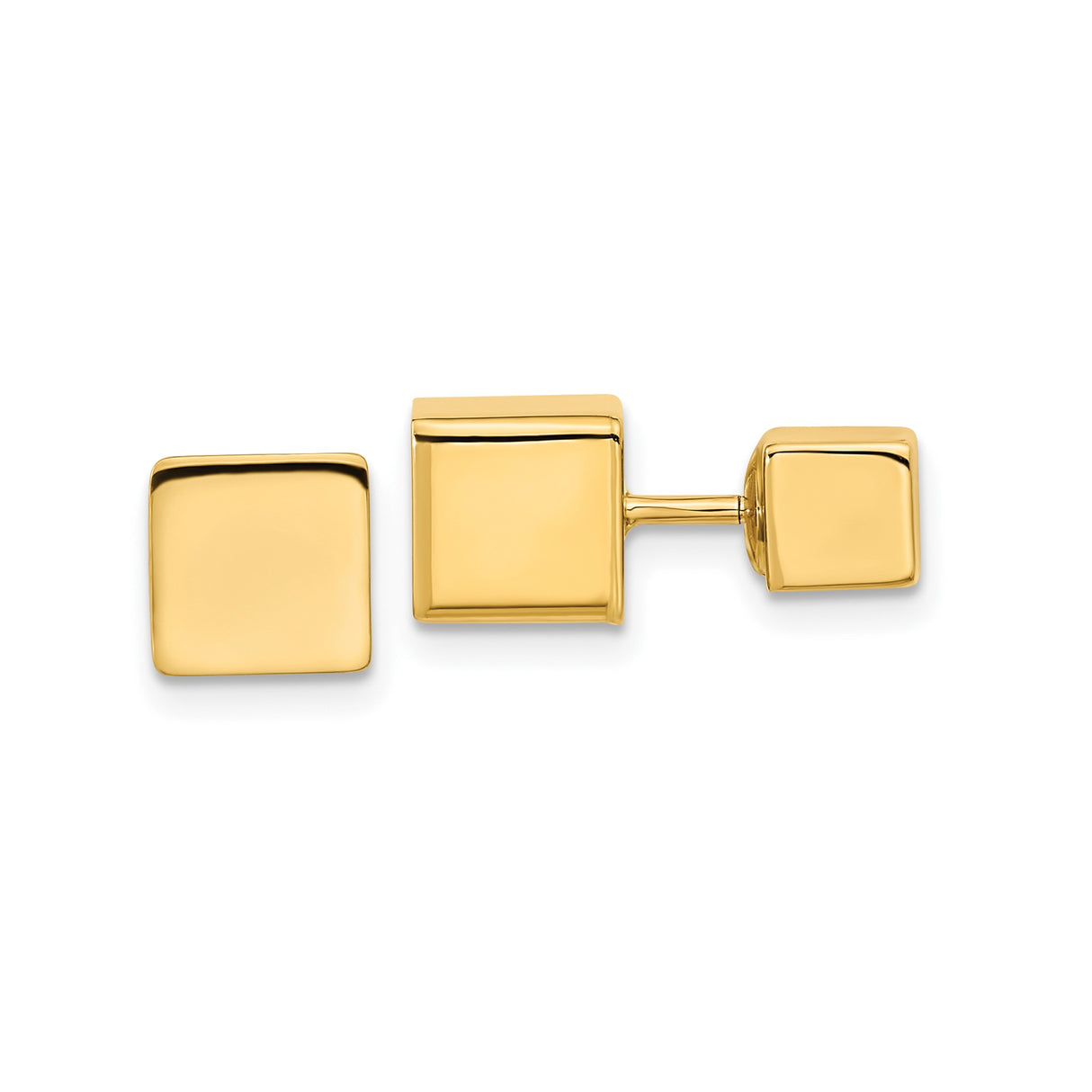 14k Yellow Gold Square Stud Earrings, Modern Geometric Cube Design, Screwback Style for Men