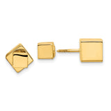 14k Yellow Gold Square Stud Earrings, Modern Geometric Cube Design, Screwback Style for Men