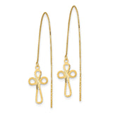 14k Yellow Gold Ankh Threader Earrings, Openwork Egyptian Cross Dangle Drops for Women