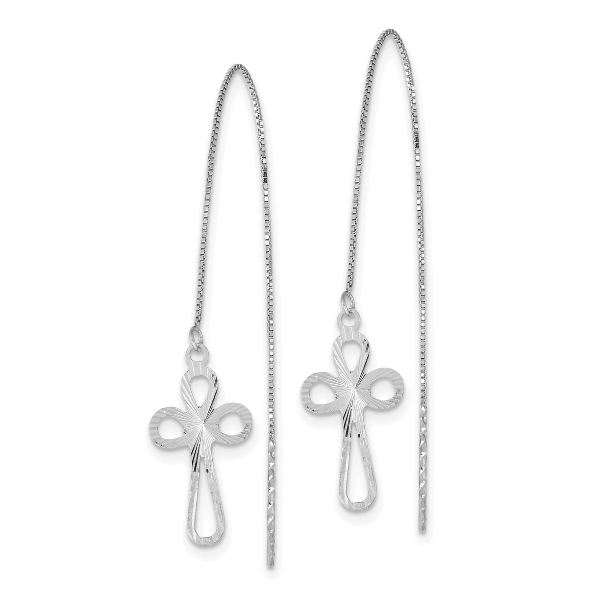 14k White Gold Threader Earrings with Ankh Cross Design, Lightweight Spiritual Jewelry for Women