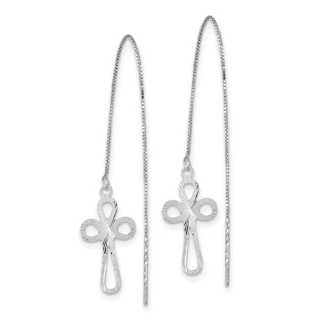 14k White Gold Threader Earrings with Ankh Cross Design, Lightweight Spiritual Jewelry for Women