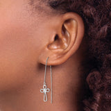 14k White Gold Threader Earrings with Ankh Cross Design, Lightweight Spiritual Jewelry for Women