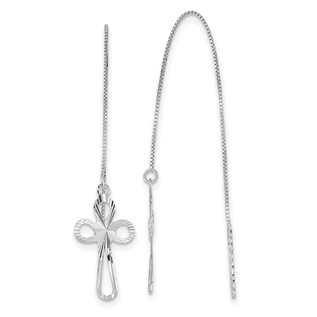 14k White Gold Threader Earrings with Ankh Cross Design, Lightweight Spiritual Jewelry for Women