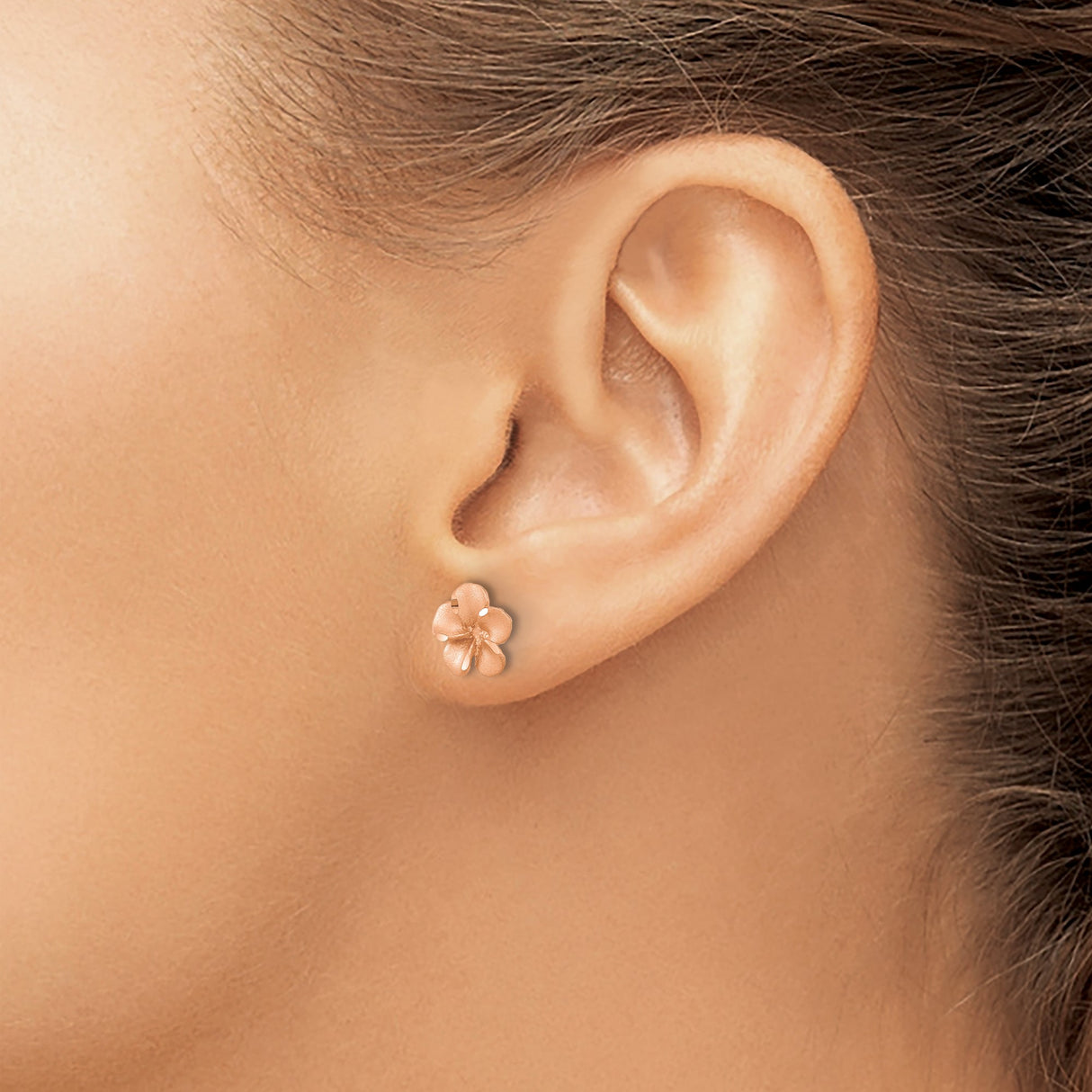 14k Yellow and Rose Gold Flower Stud Earrings with Five Petal Floral Design