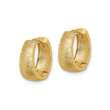 14k Yellow Gold Huggie Hoop Earrings, Brushed Texture, Tapered Minimalist Design for Women