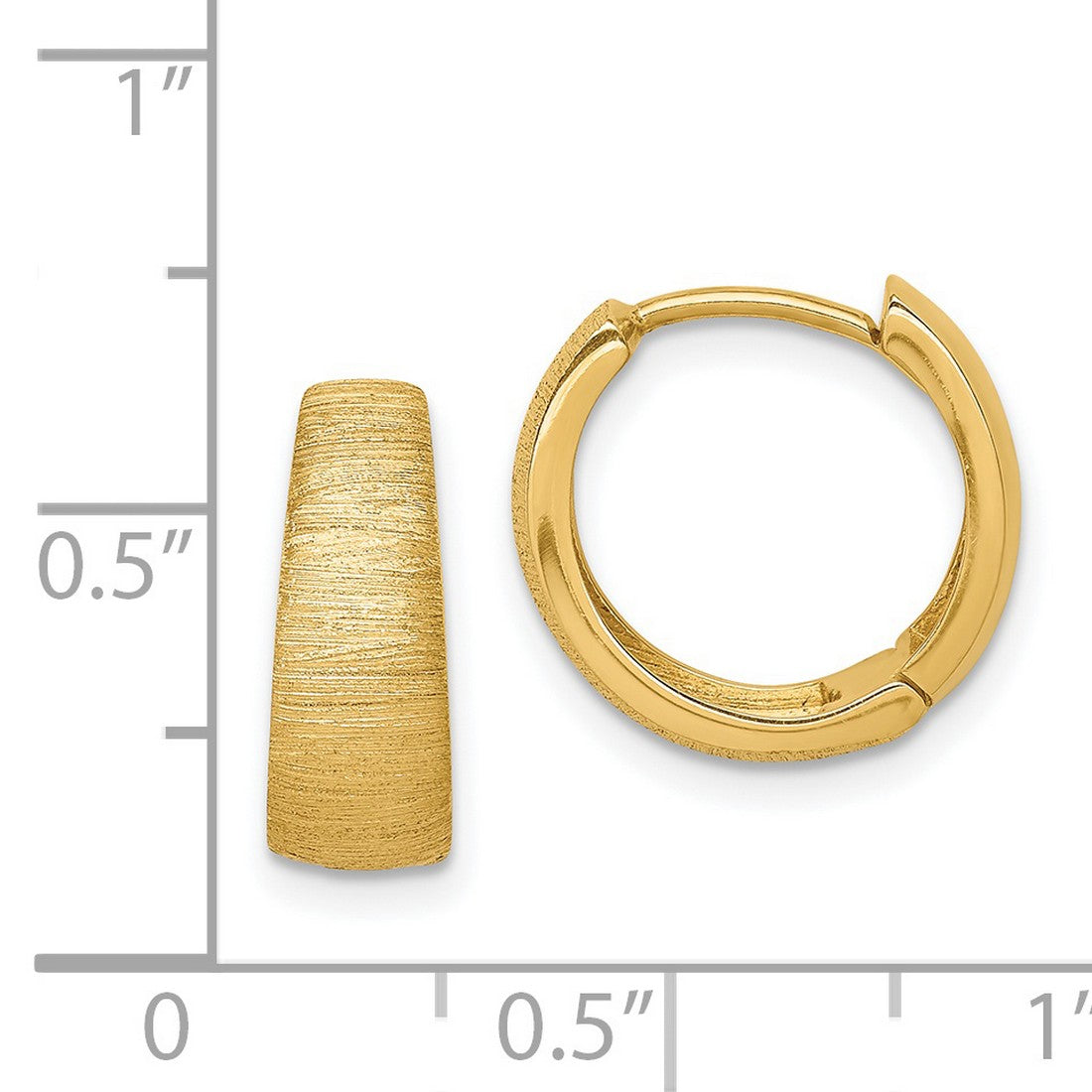 14k Yellow Gold Huggie Hoop Earrings, Brushed Texture, Tapered Minimalist Design for Women