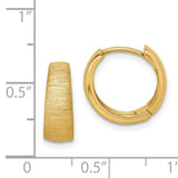 14k Yellow Gold Huggie Hoop Earrings, Brushed Texture, Tapered Minimalist Design for Women