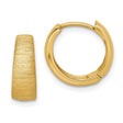 14k Yellow Gold Huggie Hoop Earrings, Brushed Texture, Tapered Minimalist Design for Women