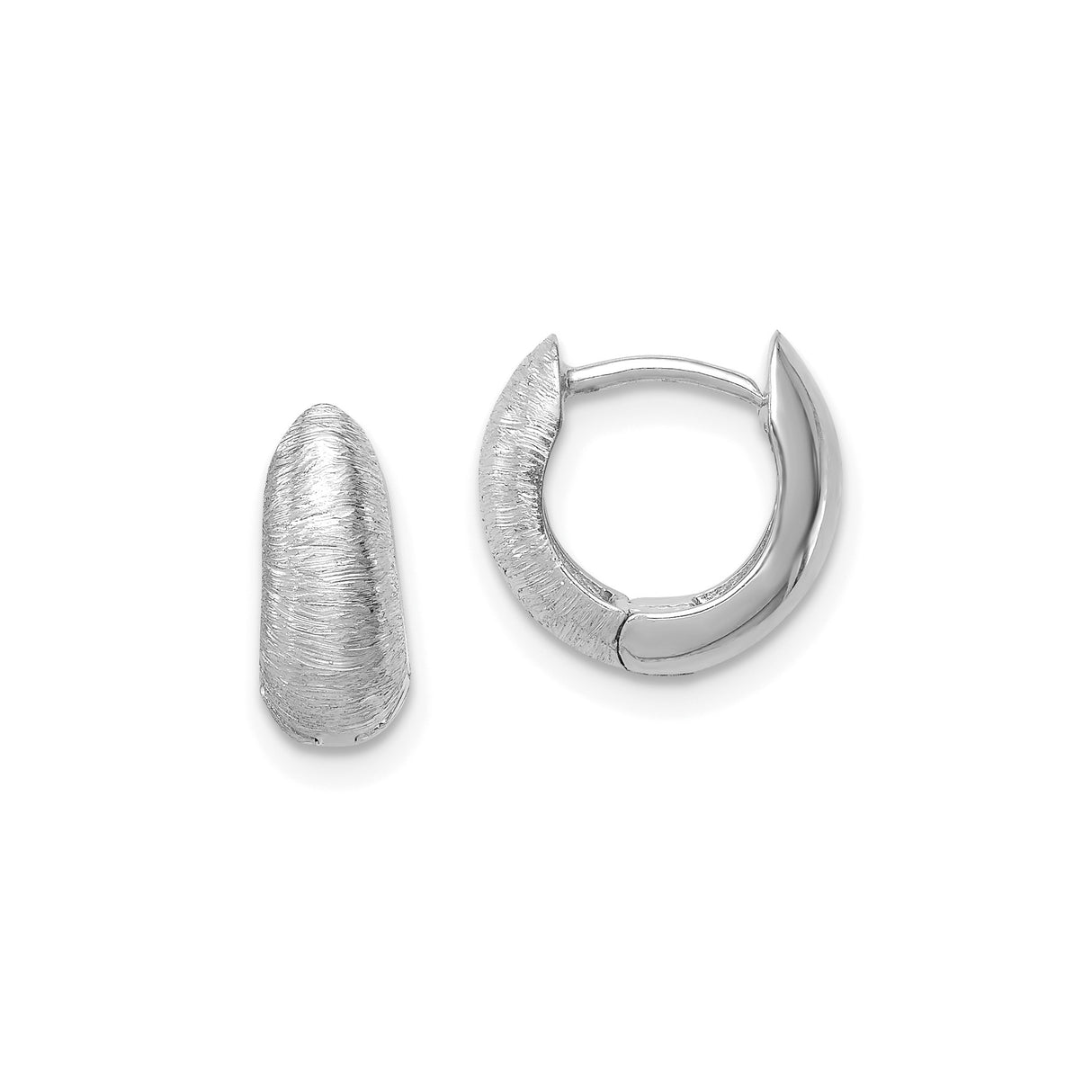 14k White Gold Hoop Earrings, Brushed and Polished Textured Minimalist Design