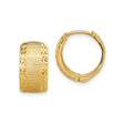 14k Yellow Gold Hoop Earrings with Rectangle Front, Brushed Texture and Diamond Cut Finish