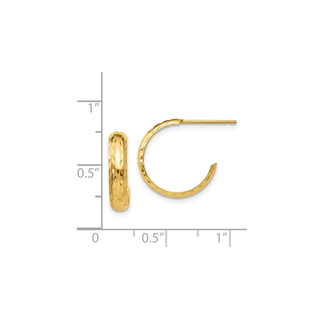 14K Yellow Gold Textured Diamond Cut Hoop Earrings Medium