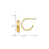 14K Yellow Gold Textured Diamond Cut Hoop Earrings Medium
