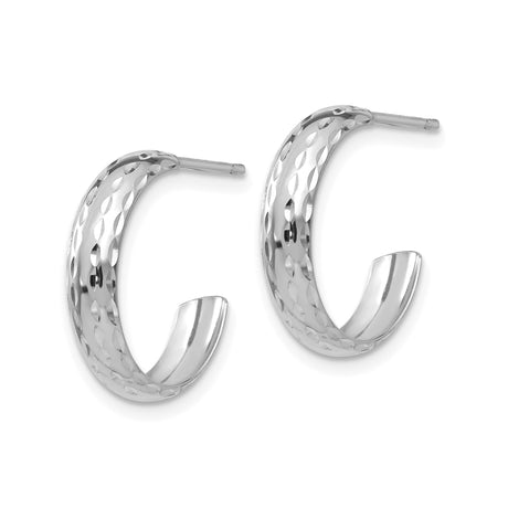 14k White Gold Hoop Earrings, Diamond-Cut Textured Finish, Lightweight Minimalist Design for Women