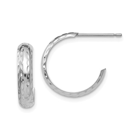 14k White Gold Hoop Earrings, Diamond-Cut Textured Finish, Lightweight Minimalist Design for Women