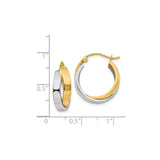 14k Yellow Gold Hoop Earrings, Two-Tone Twisted Design, Medium Size for Women