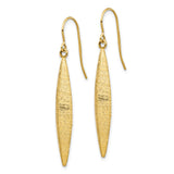 14k Yellow Gold Drop Earrings, Brushed Marquise Dangle, Lightweight Minimalist Design for Women