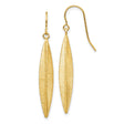 14k Yellow Gold Drop Earrings, Brushed Marquise Dangle, Lightweight Minimalist Design for Women