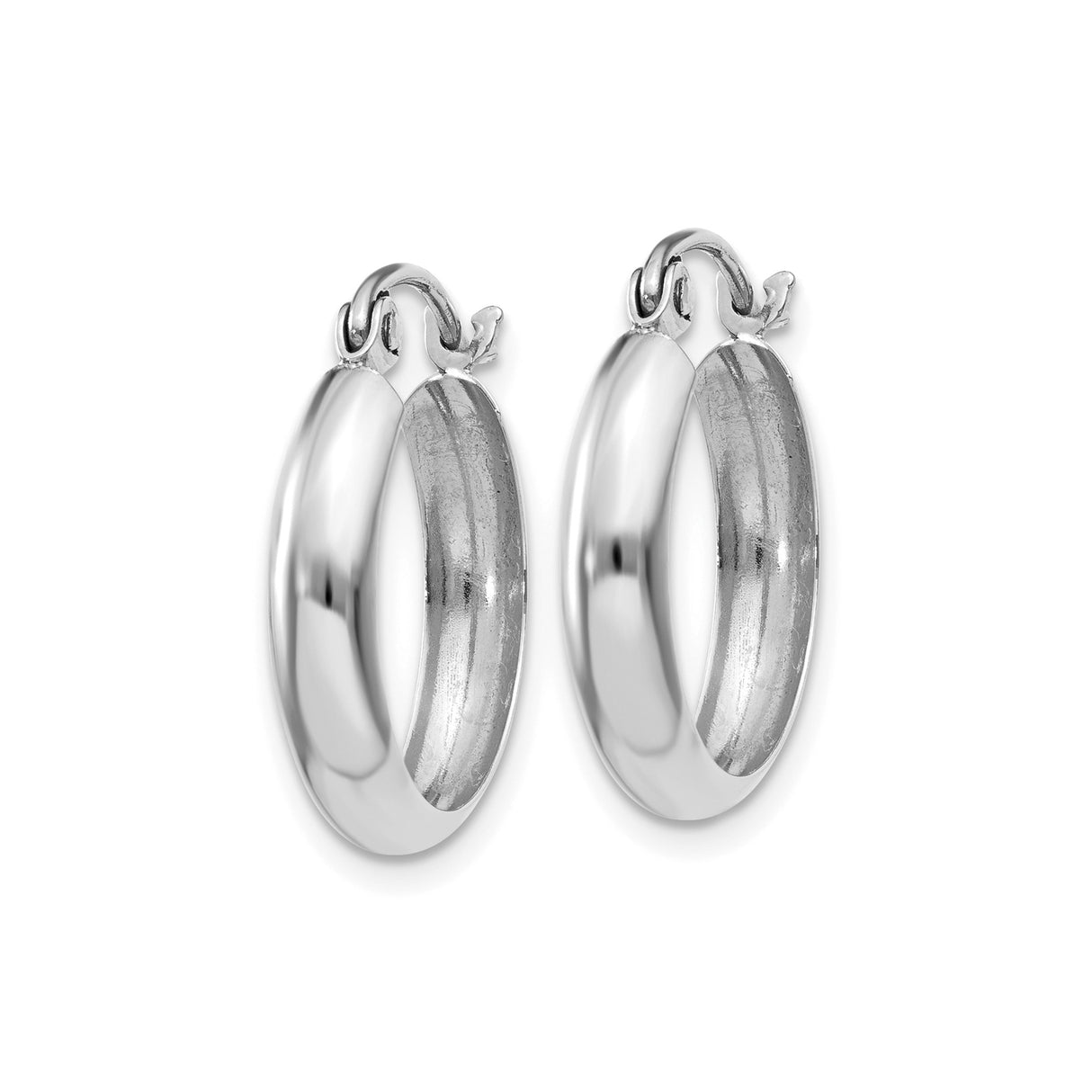 14k White Gold Hoop Earrings, Small Polished Round Design, Minimalist Modern Style for Women
