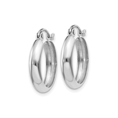 14k White Gold Hoop Earrings, Small Polished Round Design, Minimalist Modern Style for Women