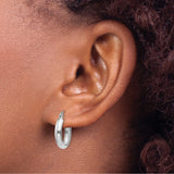 14k White Gold Hoop Earrings, Small Polished Round Design, Minimalist Modern Style for Women