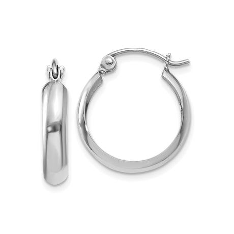 14k White Gold Hoop Earrings, Small Polished Round Design, Minimalist Modern Style for Women
