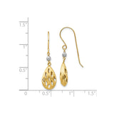 14k Two Tone Gold Teardrop Dangle Earrings with Cutout Marquise Design and Bead Accents