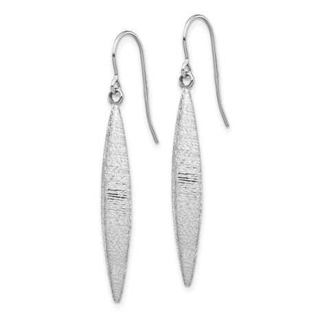 14k White Gold Drop Earrings with Brushed Texture, Elongated Marquise Leaf Design