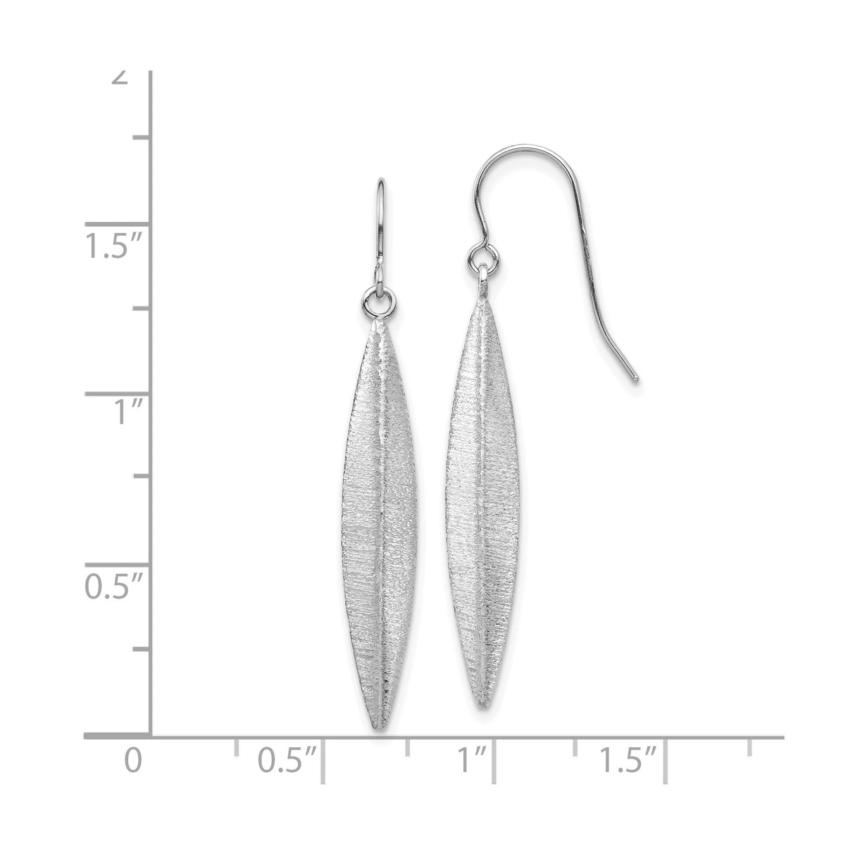 14k White Gold Drop Earrings with Brushed Texture, Elongated Marquise Leaf Design