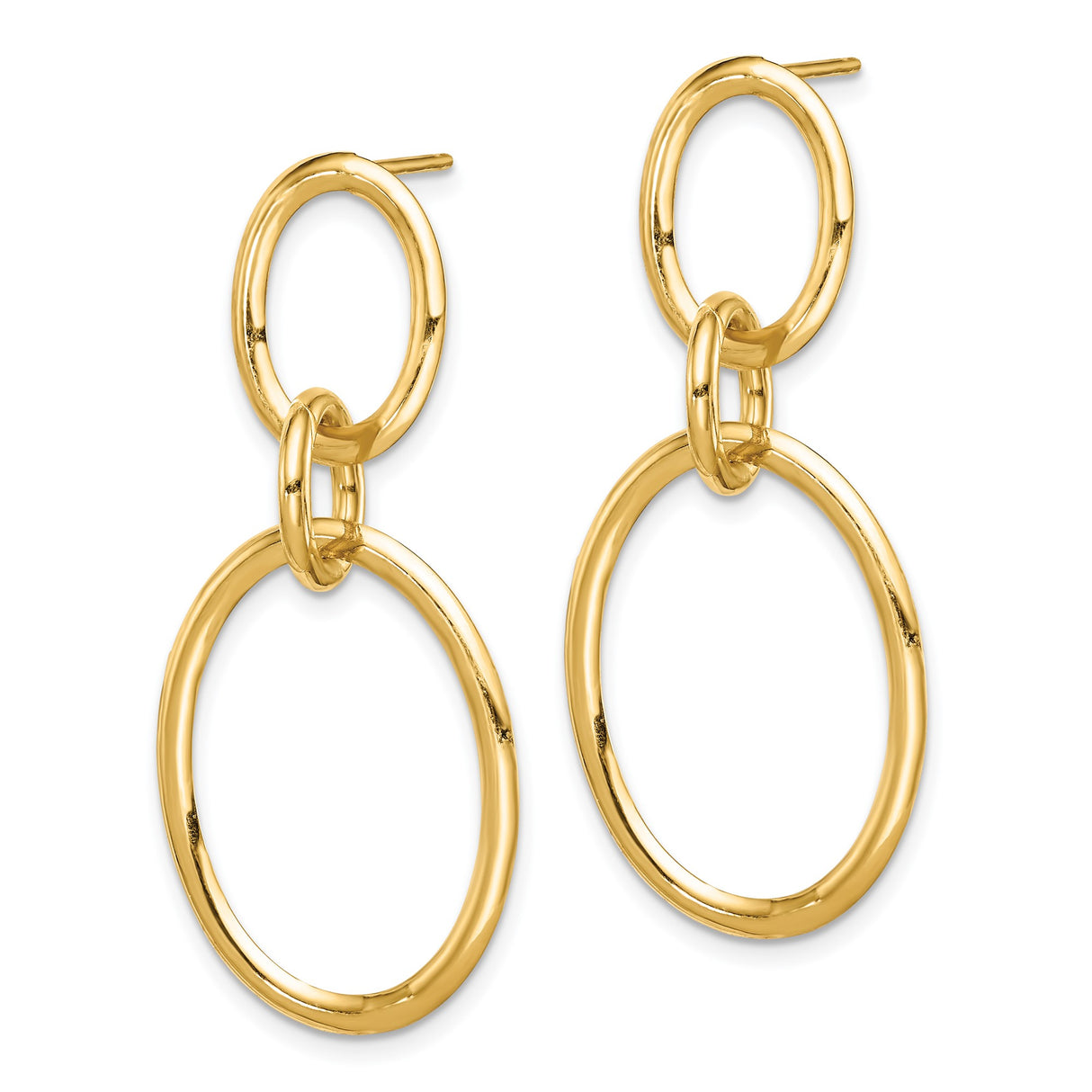 14k Yellow Gold Drop Earrings with Interlocking Oval Hoops, Modern Geometric Design for Women