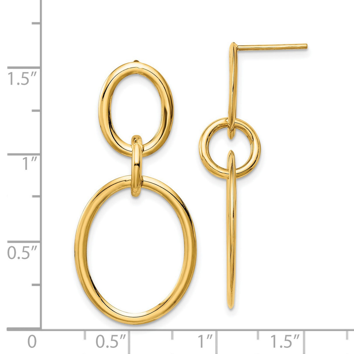 14k Yellow Gold Drop Earrings with Interlocking Oval Hoops, Modern Geometric Design for Women