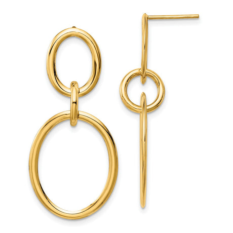 14k Yellow Gold Drop Earrings with Interlocking Oval Hoops, Modern Geometric Design for Women