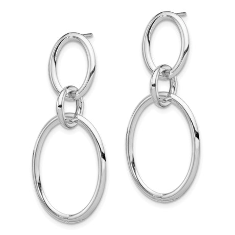 14k White Gold Dangle Hoop Earrings with Interlocking Oval Hoops, Minimalist Lightweight Design