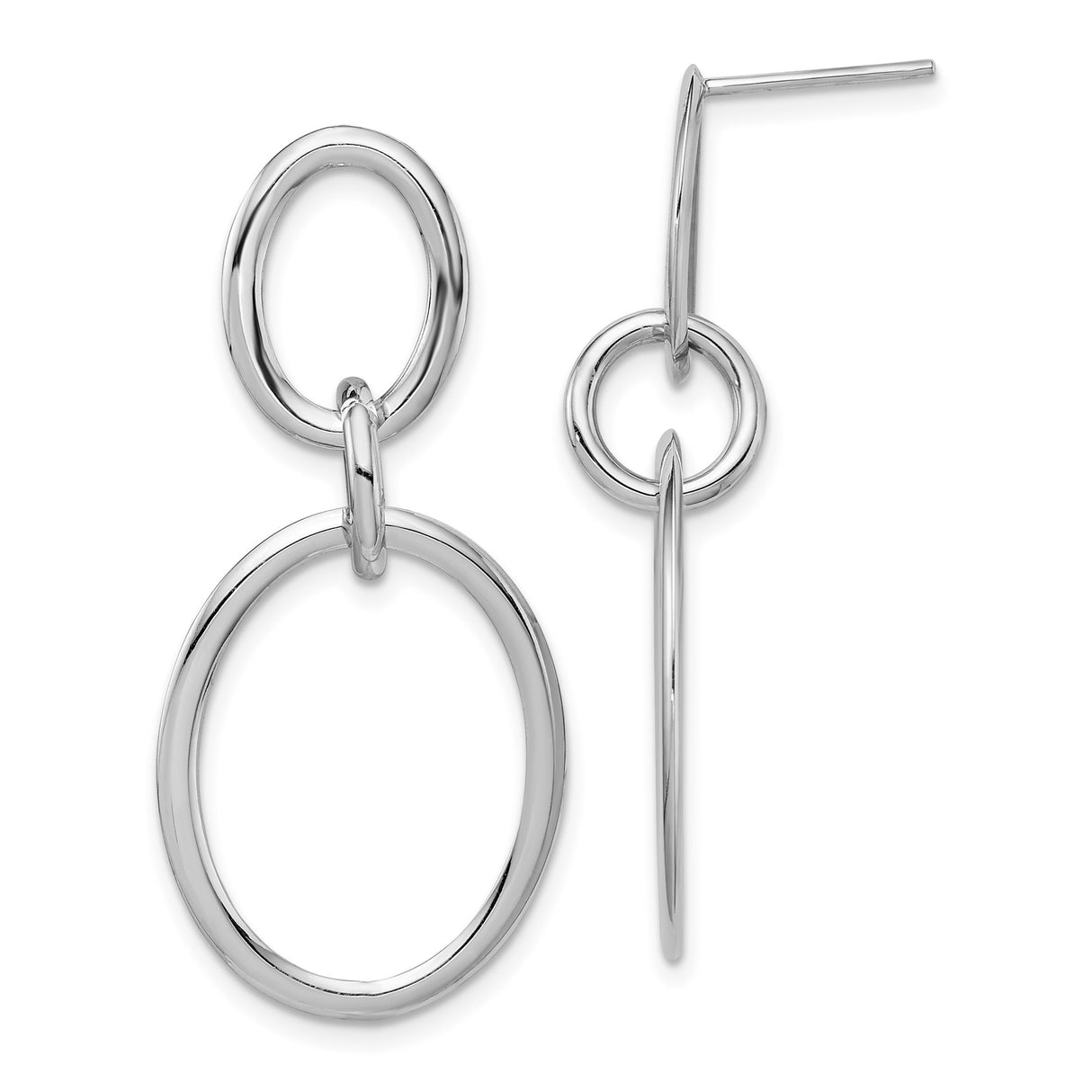 14k White Gold Dangle Hoop Earrings with Interlocking Oval Hoops, Minimalist Lightweight Design