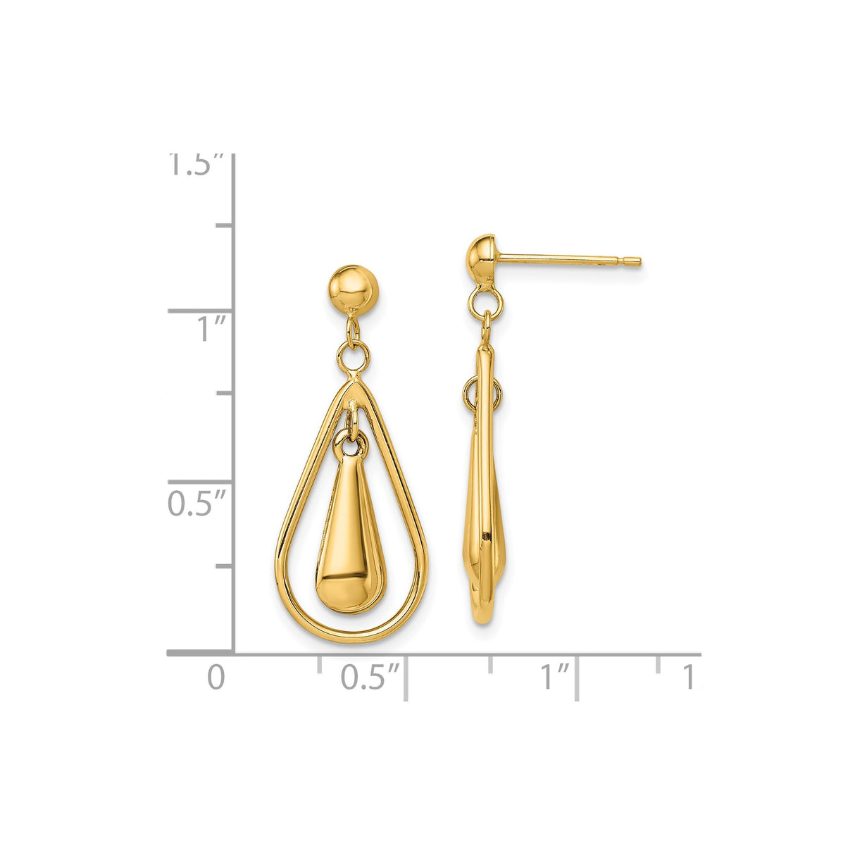 14k Yellow Gold Dangle Earrings with Modern Teardrop Design and Polished Drop Centerpiece