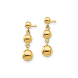 14k Yellow Gold Dangle Drop Earrings with Three Polished Ball Beads, Minimalist Linear Design