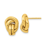 14k Yellow Gold Love Knot Stud Earrings, Intertwined Design, Polished Finish for Women