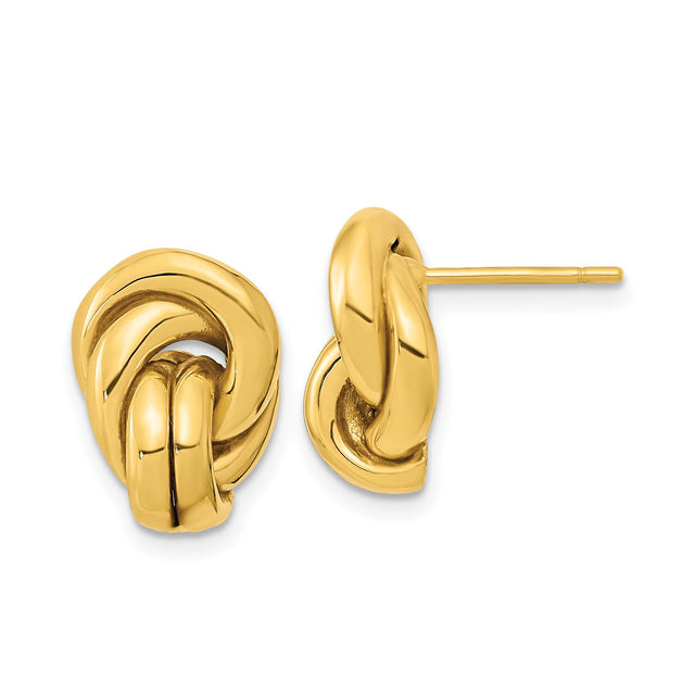 14k Yellow Gold Love Knot Stud Earrings, Intertwined Design, Polished Finish for Women