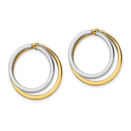 14k Yellow Gold Hoop Earrings, Two-Tone Polished Circular Hoops for Women