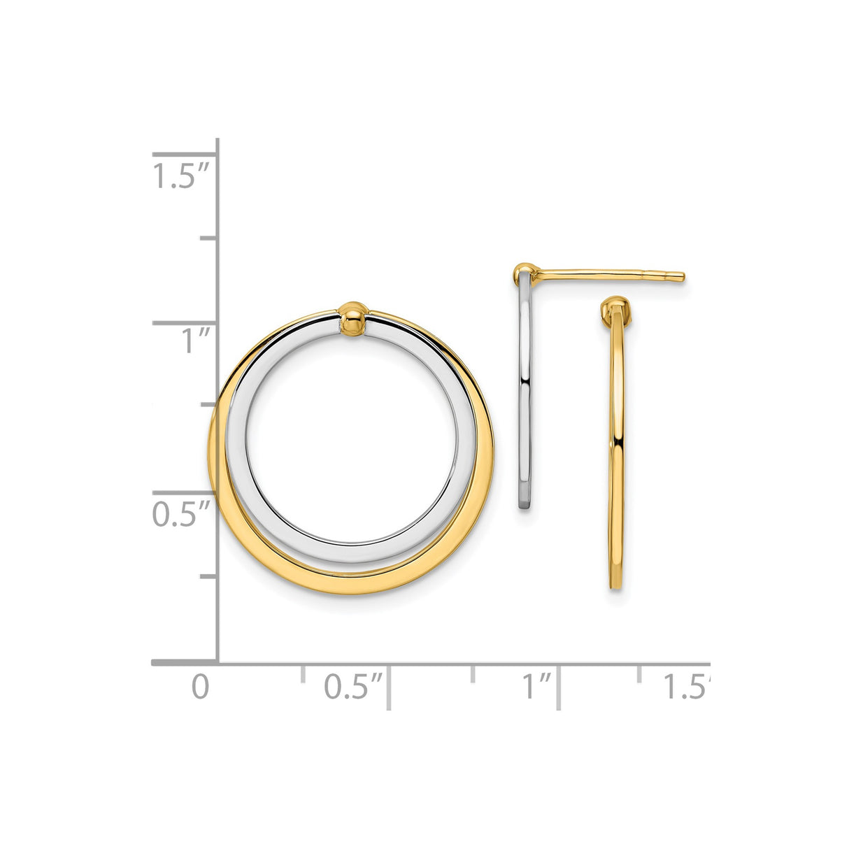 14k Yellow Gold Hoop Earrings, Two-Tone Polished Circular Hoops for Women