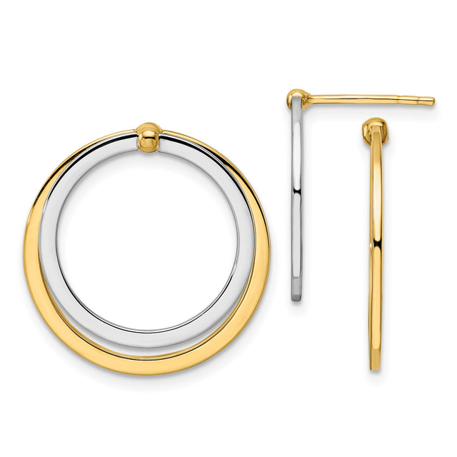 14k Yellow Gold Hoop Earrings, Two-Tone Polished Circular Hoops for Women