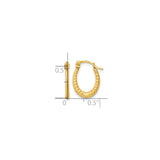 14k Yellow Gold Oval Hoop Earrings with Textured Embossed Heart Design for Women