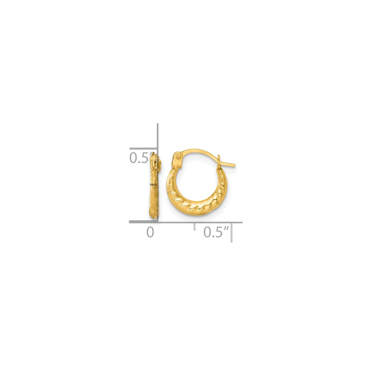 14k Yellow Gold Hoop Earrings with Zigzag Diamond Cut Design and Polished Finish