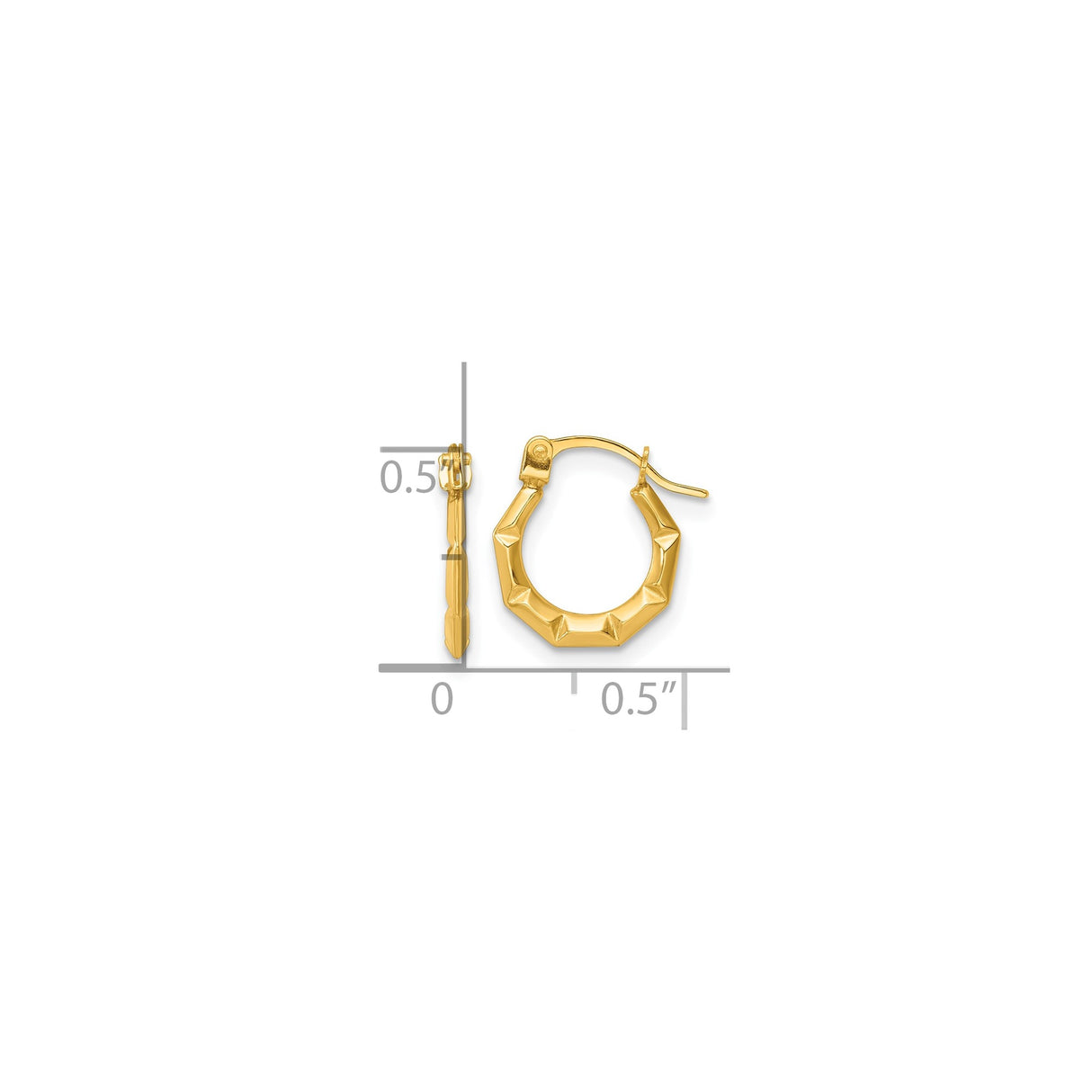 14k Yellow Gold Hoop Earrings, Faceted Geometric Design, Lightweight Modern Style for Women