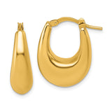 14k Yellow Gold Hoop Earrings, Domed Teardrop Design, Polished Oval Statement Style for Women