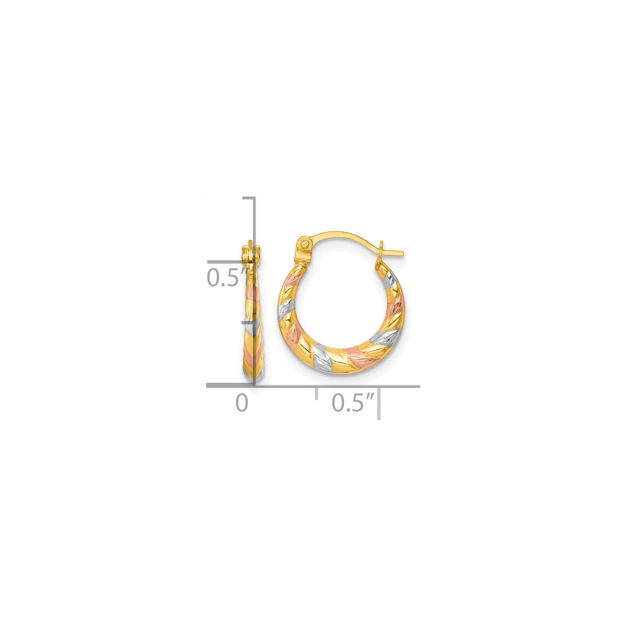 14k Tricolor Gold Hoop Earrings, Twisted Braided Polished Tube Design