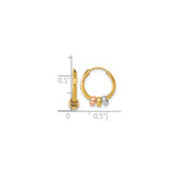 14k Yellow Gold Hoop Earrings with Rose, Yellow, and Rhodium Polished Rings, Tricolor Style