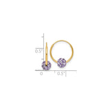 14k Yellow Gold Hoop Earrings with Round Purple Pavé Crystal Charm
