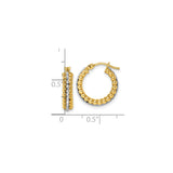 14k Two-Tone Gold Hoop Earrings with Beaded Yellow Gold Design and Textured White Stripe