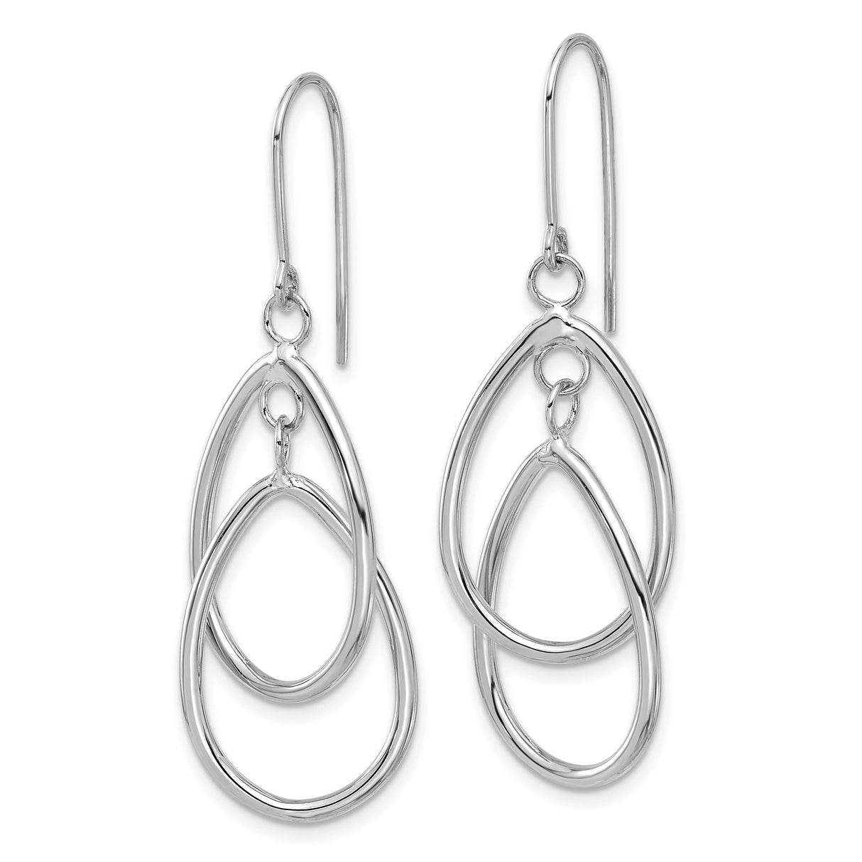 14k White Gold Dangle Earrings with Interlocking Open Teardrop Design, Lightweight Modern Style