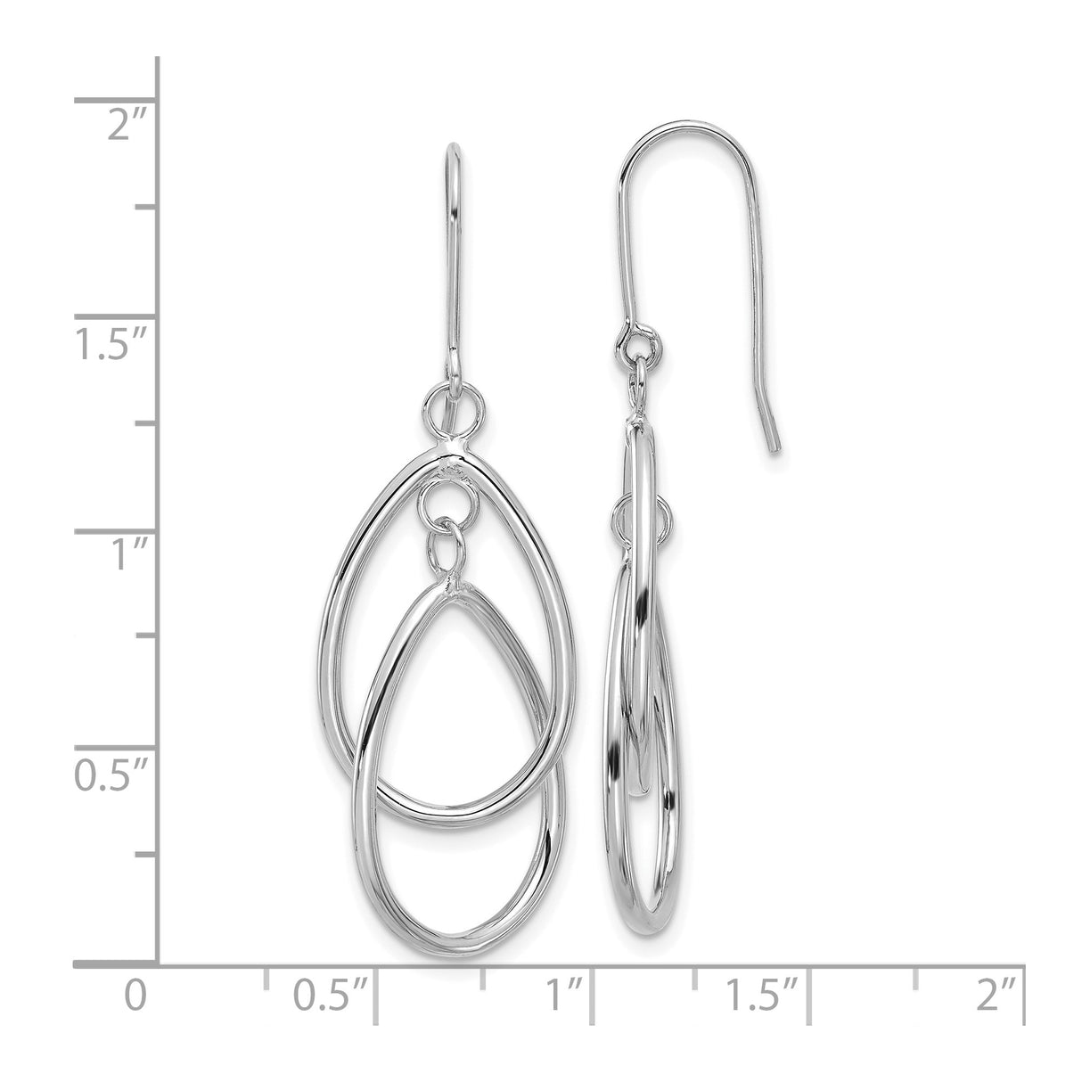 14k White Gold Dangle Earrings with Interlocking Open Teardrop Design, Lightweight Modern Style